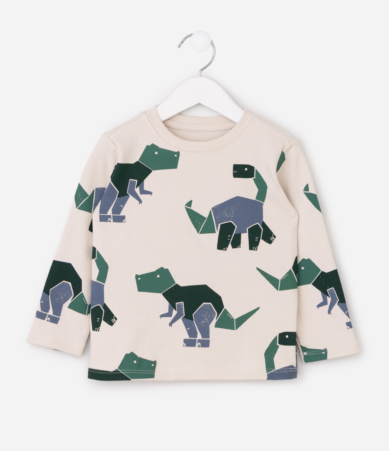 Camiseta Infantil Manga Longa Estampa Dinossauros – Tam 1 a 6 Anos Bege Claro 1