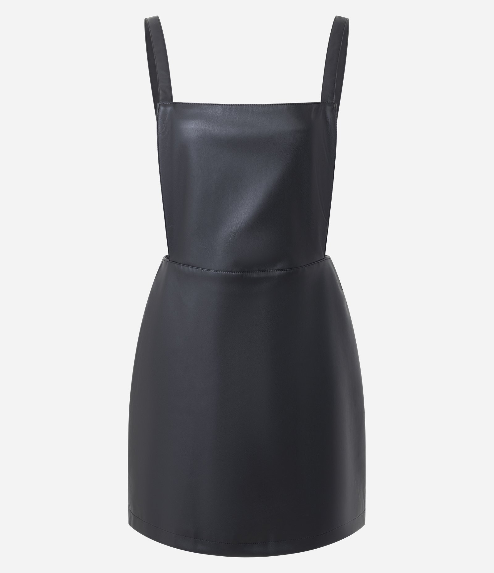 Vestido Salopete Curto em PU com Alças Largas e Recortes Posteriores Preto 6