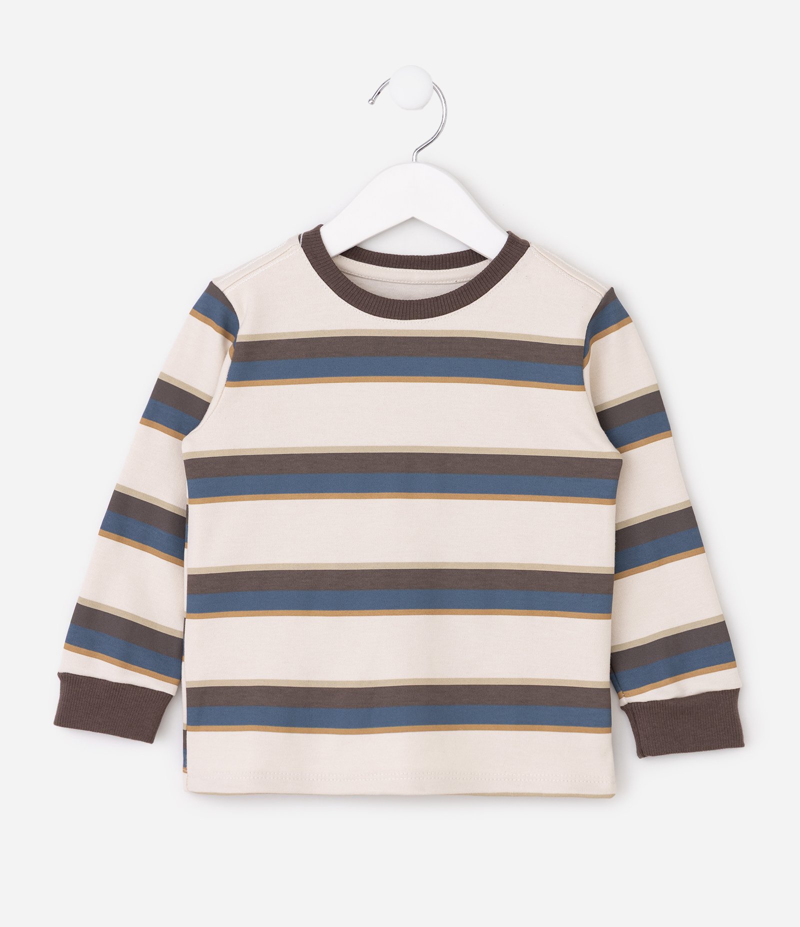 Camiseta Infantil Listrada em Suedine – Tam 1 a 5/6 Anos Bege 1