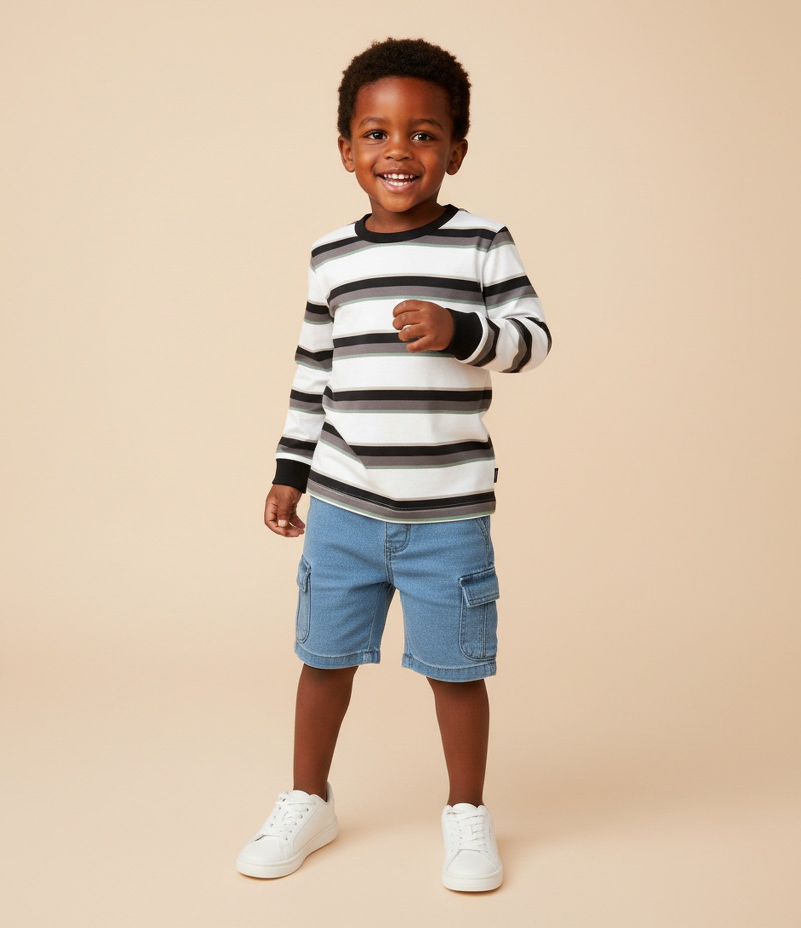 Camiseta Infantil Listrada em Suedine – Tam 1 a 5/6 Anos Branco 1