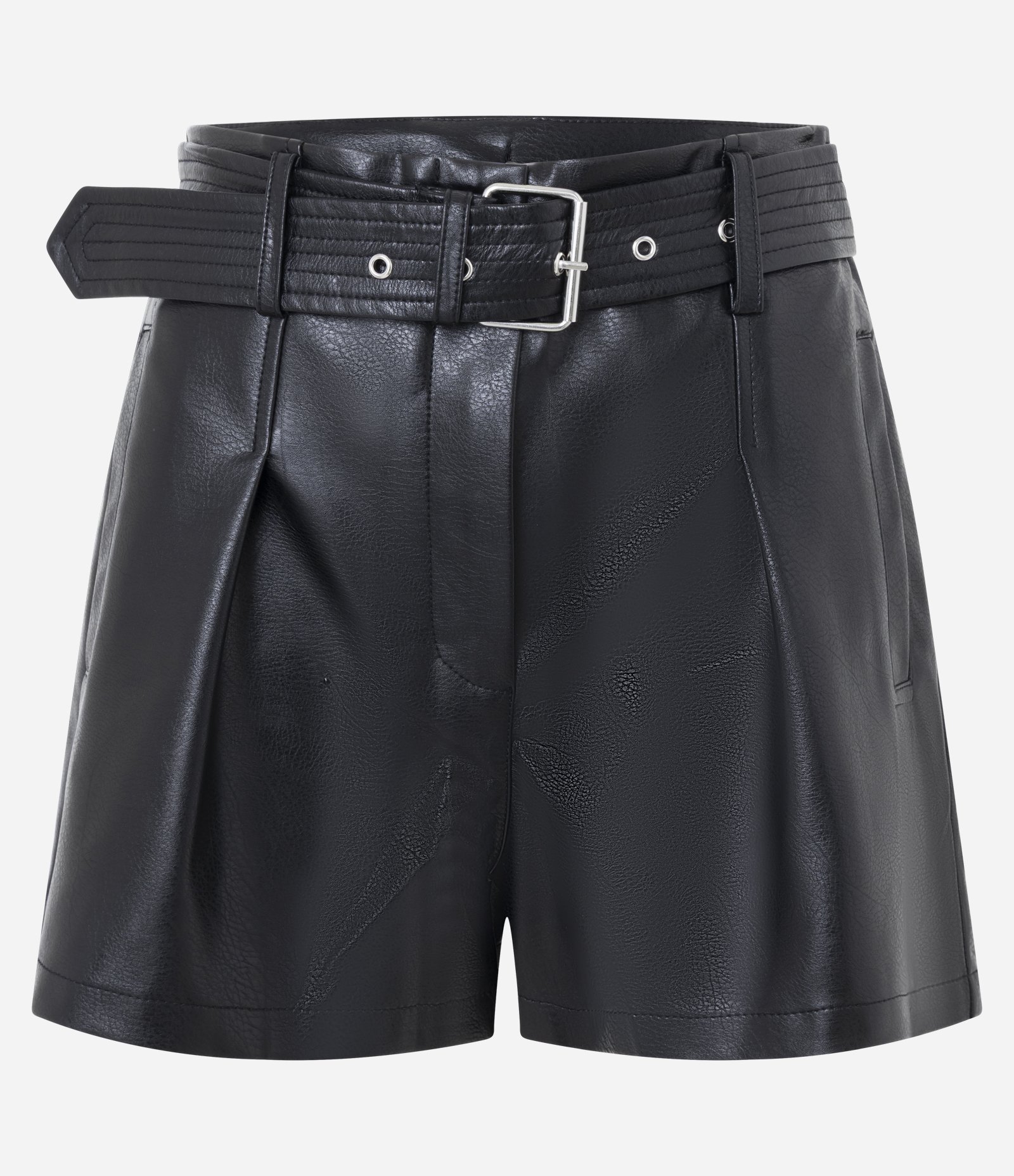 Bermuda Regular em PU com Cinto Largo Preto 1