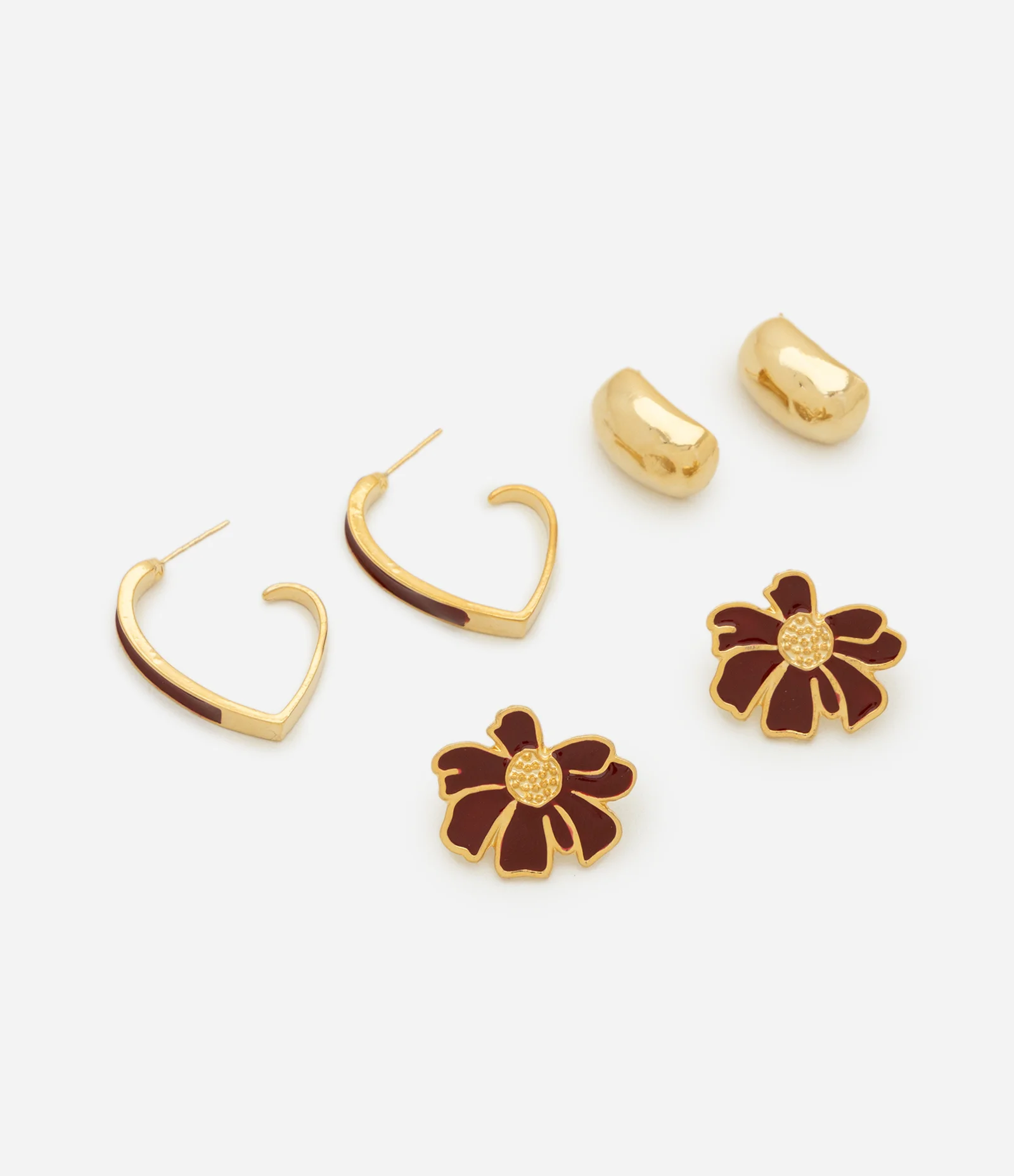 Kit 03 Brincos Resinados com Diferentes Formatos Dourado 1