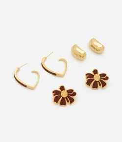 Kit 03 Brincos Resinados com Diferentes Formatos