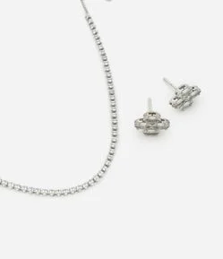 Conjunto de Colar Gargantilha e Brincos com Brilho