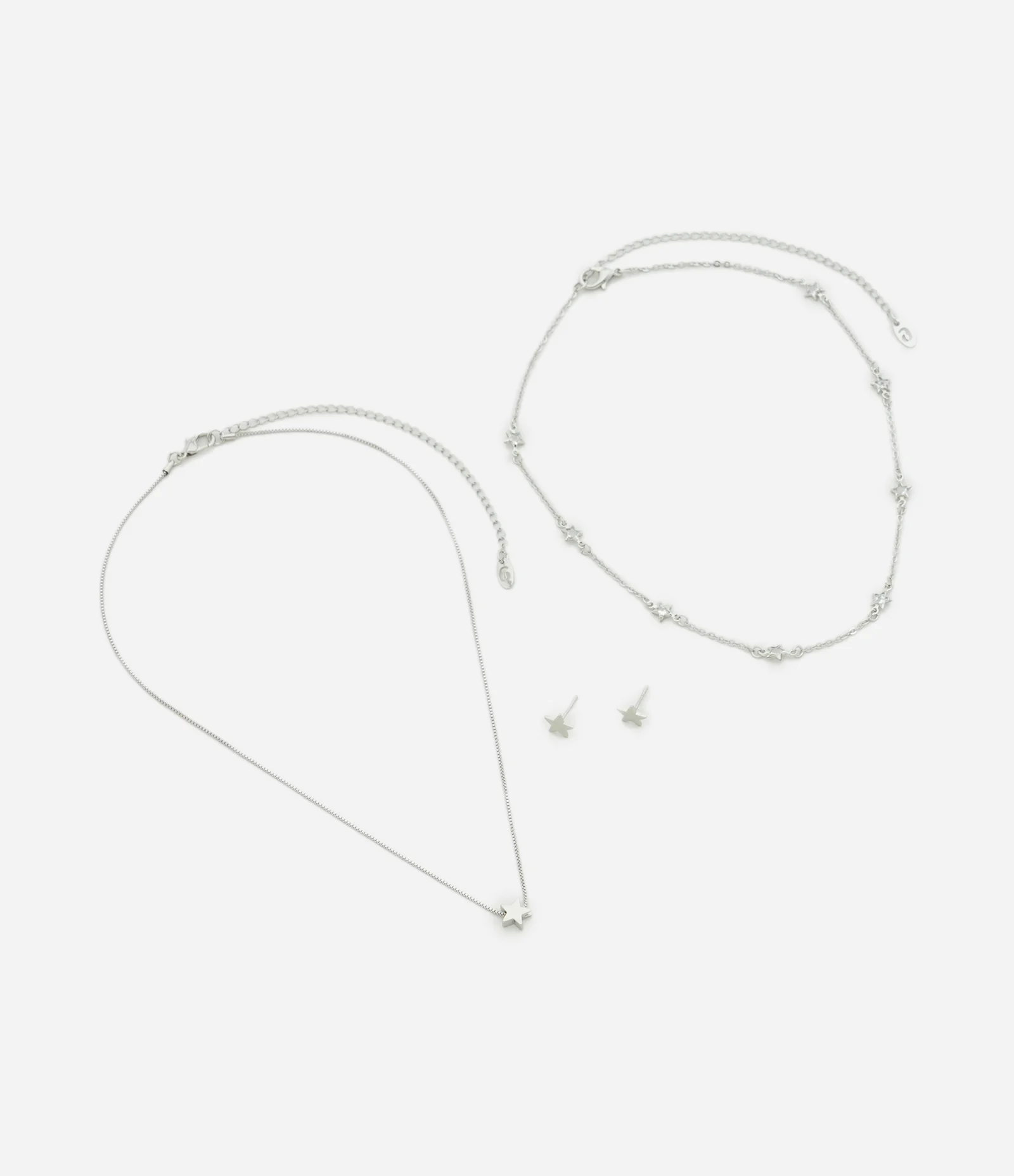 Conjunto de Colar Camadas e Brincos com Formato Estrela Prata 2