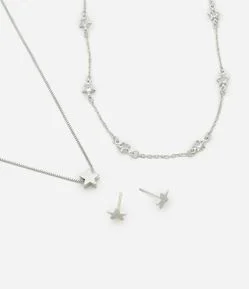 Conjunto de Colar Camadas e Brincos com Formato Estrela