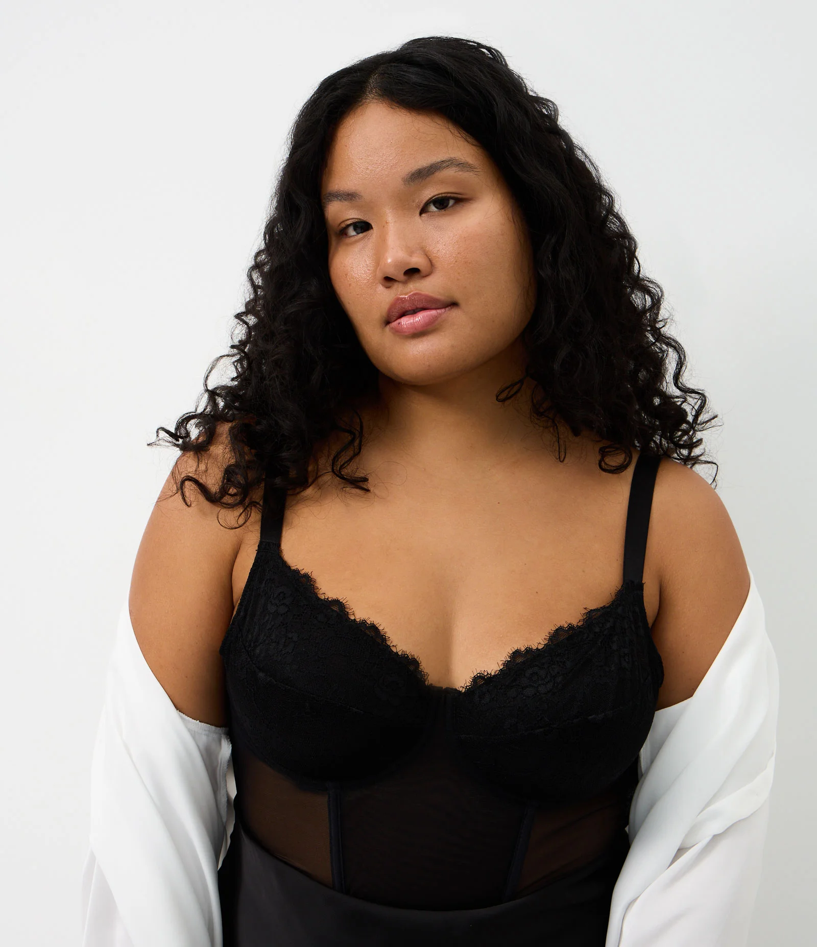 Sutiã Corset em Tule com Renda Curve & Plus Size Preto 1