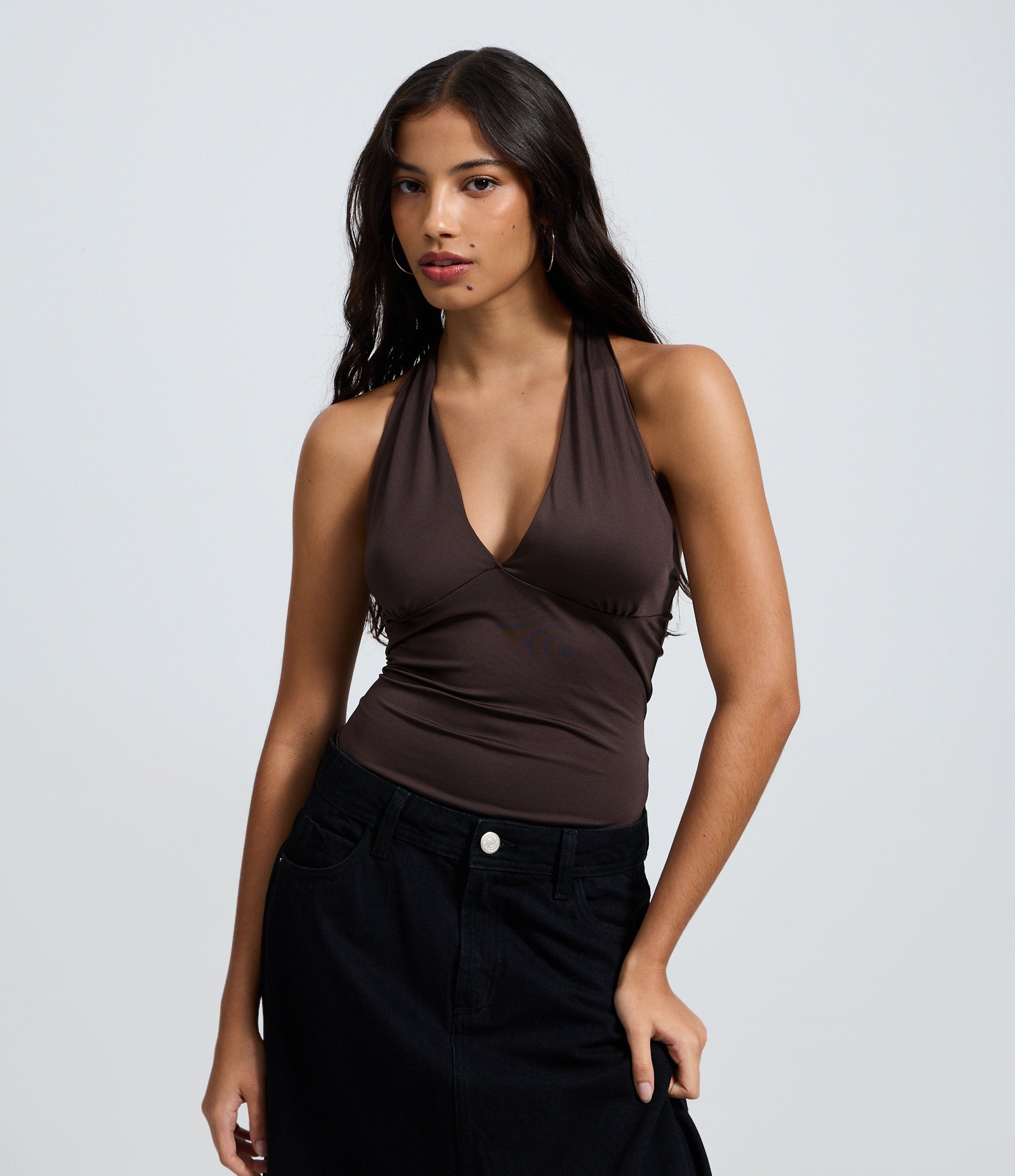 Blusa Frente Única em Microfibra Marrom 1