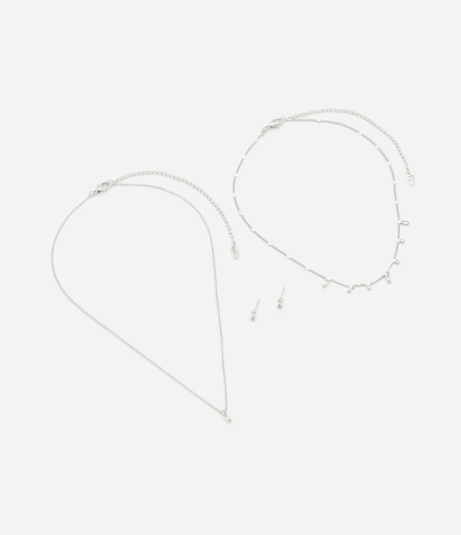 Conjunto Colar Camadas com Pingentes e Brincos Ponto de Luz Prata 2