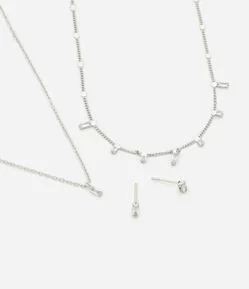 Conjunto Colar Camadas com Pingentes e Brincos Ponto de Luz