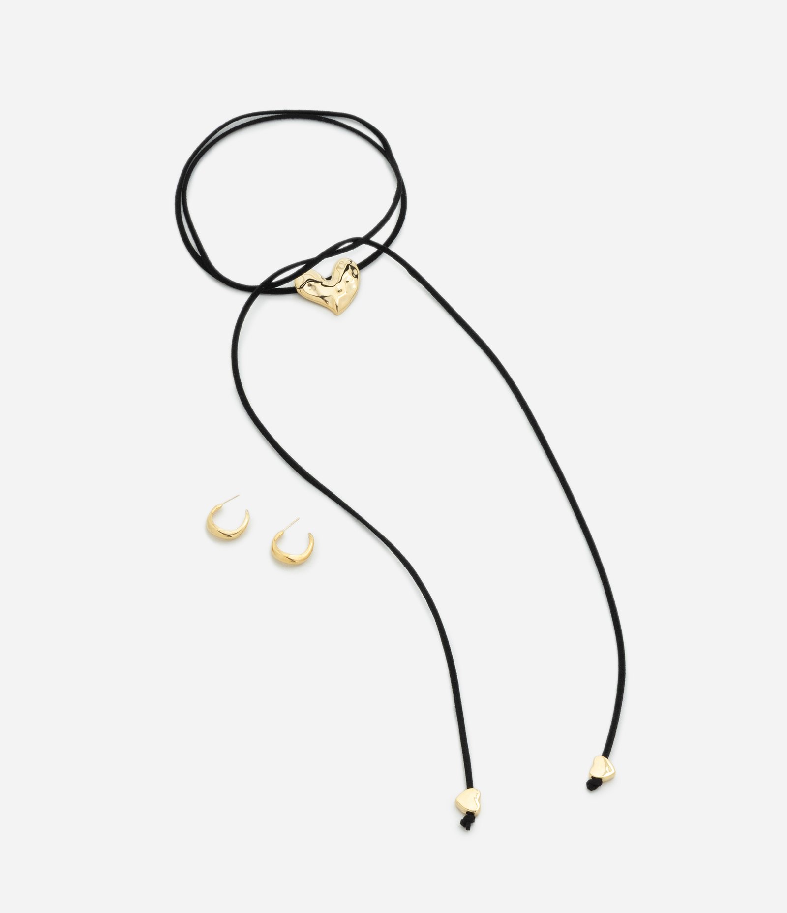 Conjunto de Colar em Suede com Pingente e Brincos Argola Dourado 2