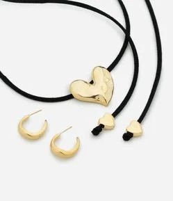 Conjunto de Colar em Suede com Pingente e Brincos Argola