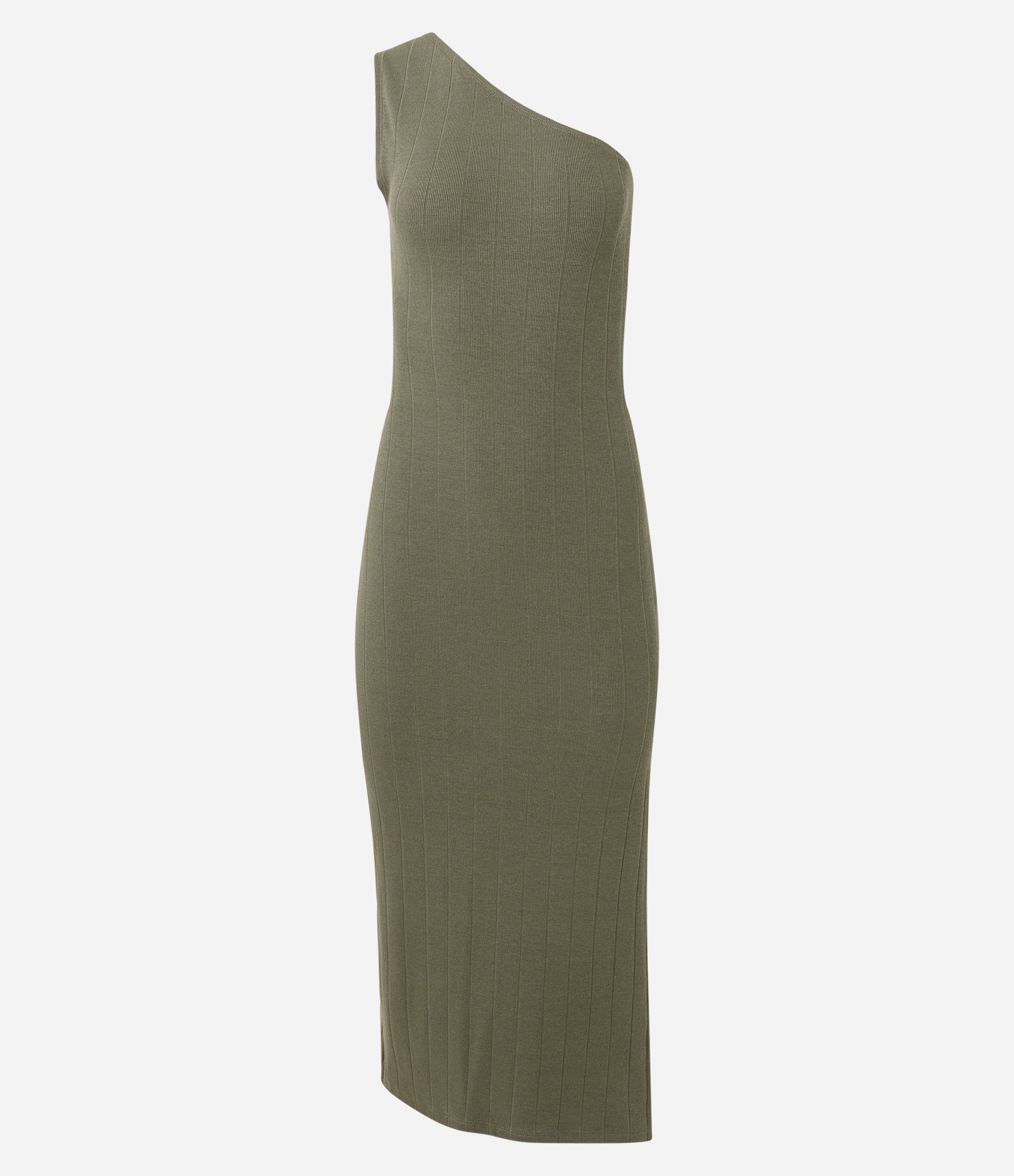 Vestido Midi em Ribana Texturizada de Ombro Único com Fenda Lateral Verde 5