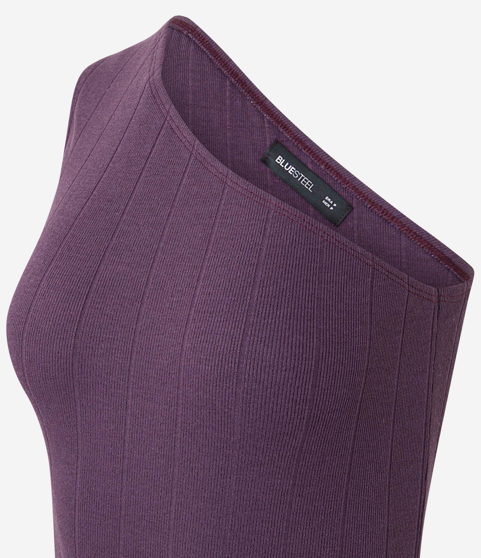Vestido Midi em Ribana Texturizada de Ombro Único com Fenda Lateral Roxo 6