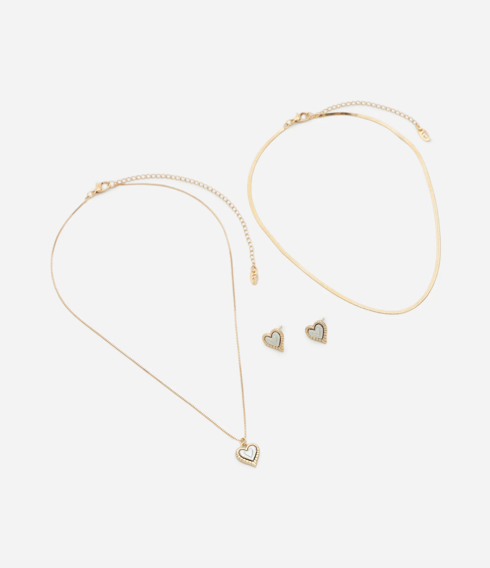 Conjunto de Colar Camadas e Brincos com Pingente de Coração Dourado 2