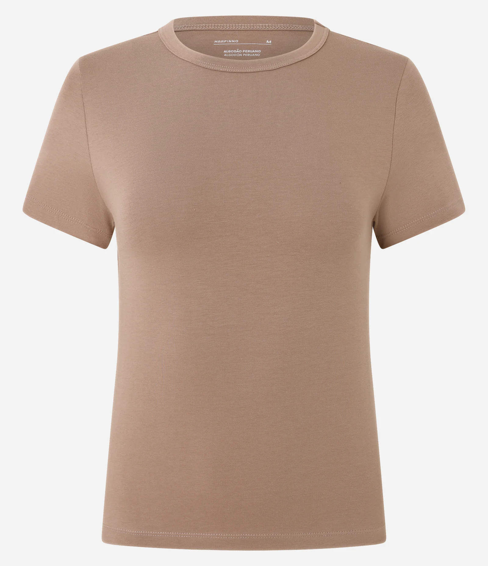 Blusa Slim Básica em Algodão Peruano com Gola Redonda Marrom 1