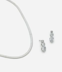 Conjunto de Colar Fita Italiana e Brincos de Zircônia