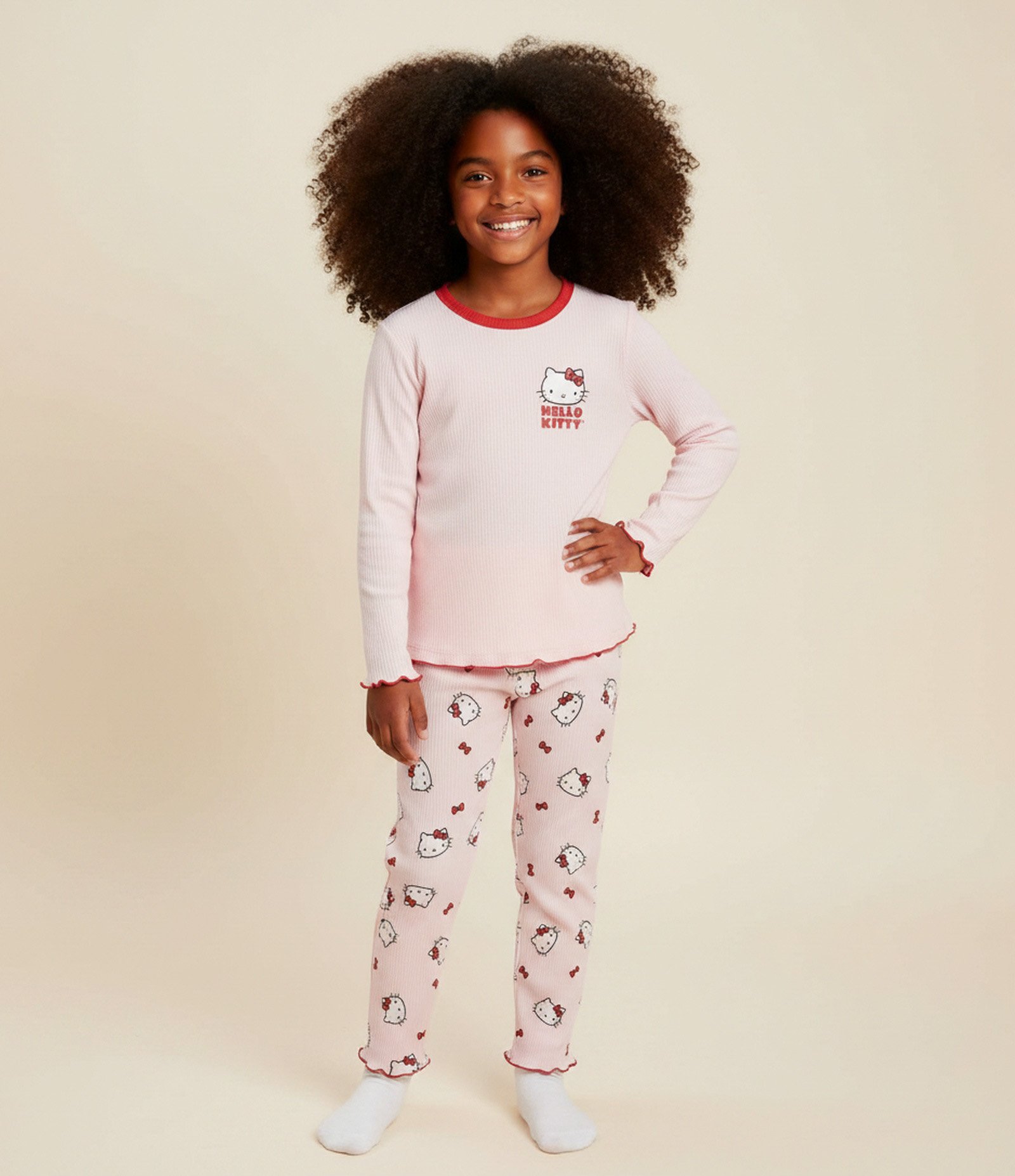 Pijama Infantil Hello Kitty em Ribana Canelada – Tam 5 a 14 Anos Rosa 1