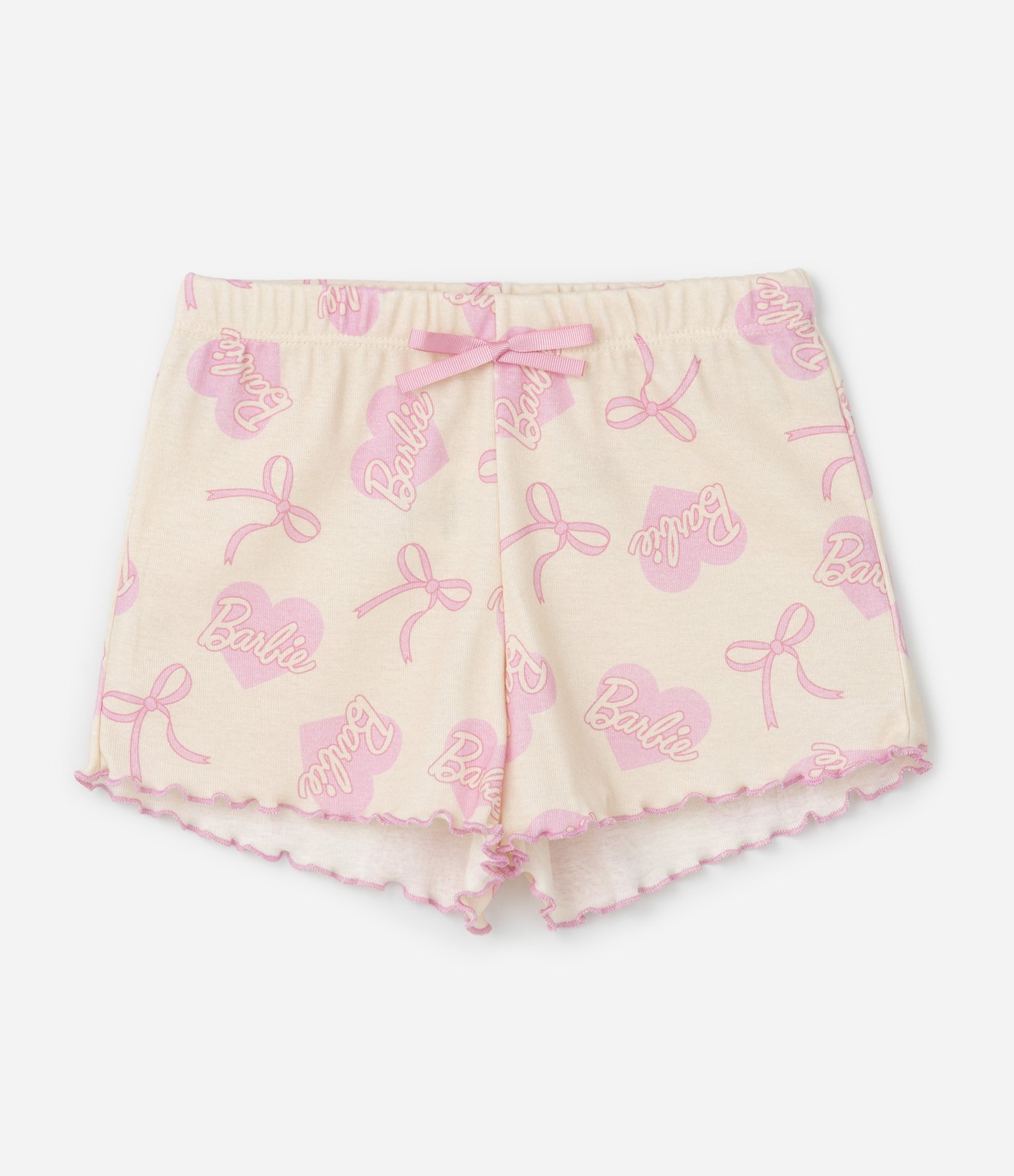 Pijama Infantil em Ribana da Barbie com Laços – Tam 5 a 12 Anos Bege/Rosa 2