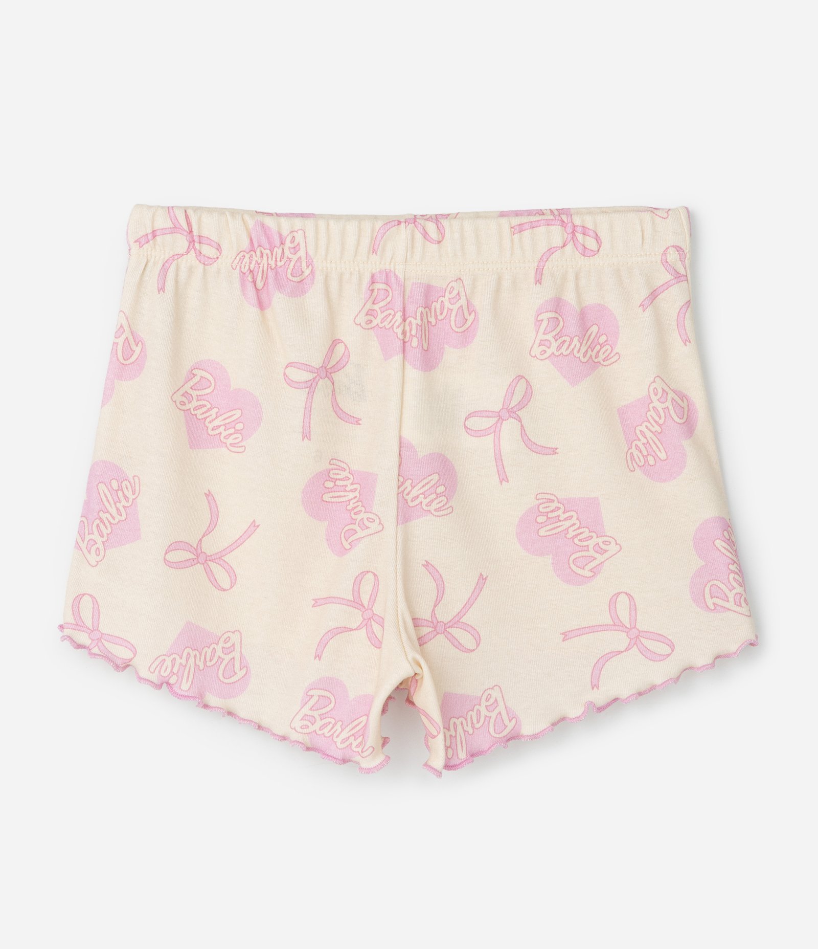 Pijama Infantil em Ribana da Barbie com Laços – Tam 5 a 12 Anos Bege/Rosa 3