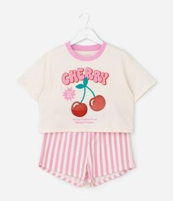Pijama Infantil Blusa com Estampa Cereja e Short Listrado – Tam 7 a 16 Anos