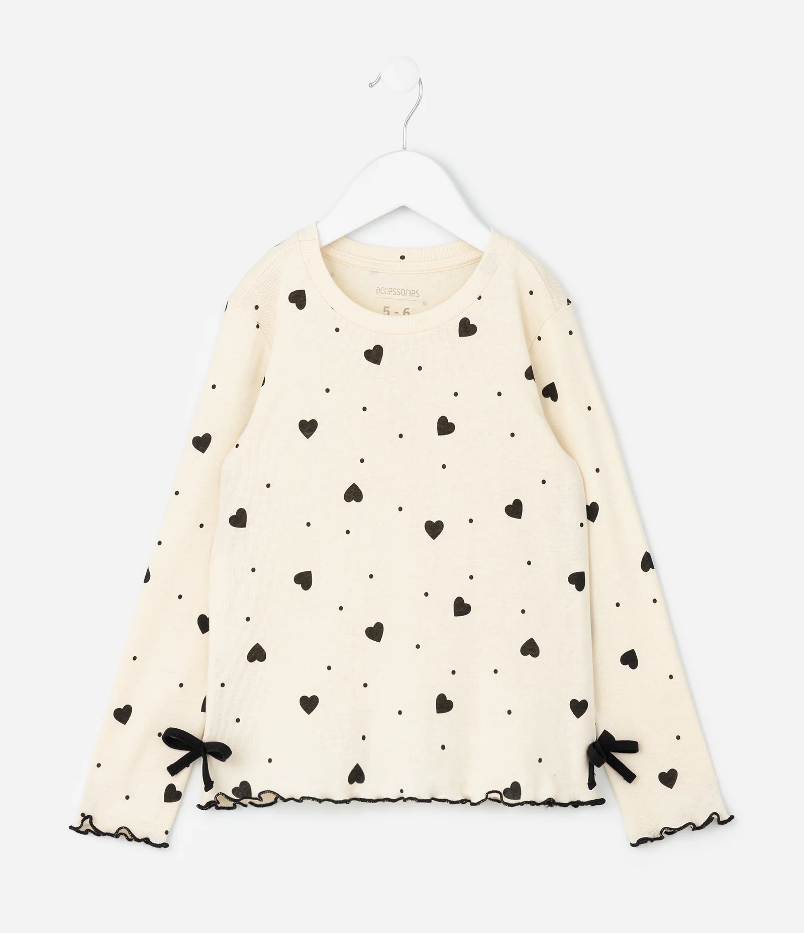 Pijama Infantil Longo com Estampa de Corações e Laços – Tam 2 a 14 Anos Off White 2