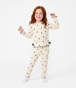 Pijama Infantil Longo com Estampa de Corações e Laços – Tam 2 a 14 Anos