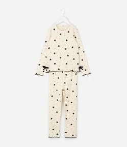 Pijama Infantil Longo com Estampa de Corações e Laços – Tam 2 a 14 Anos