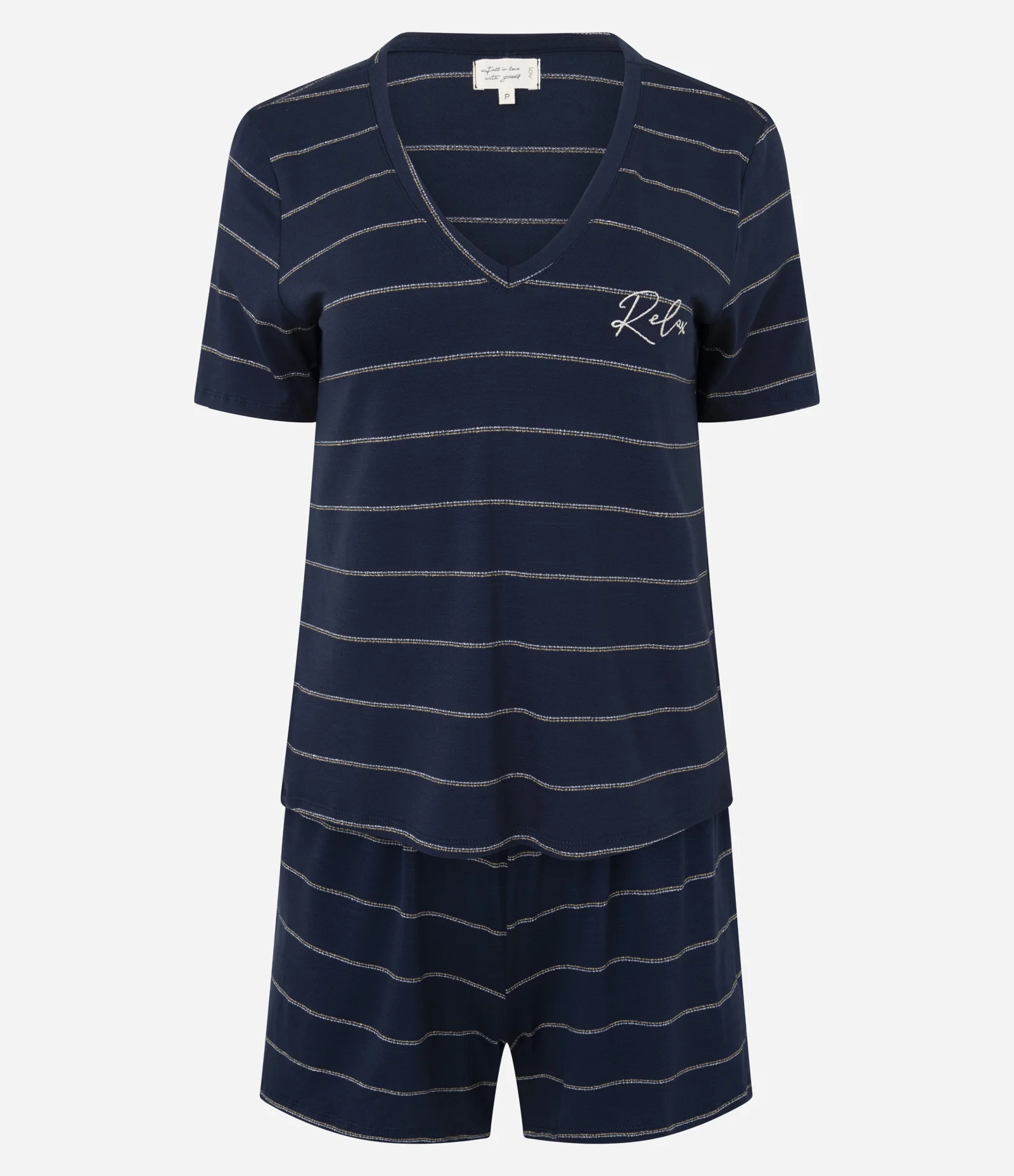 Pijama Curto em Viscolycra com Estampa de Listras Azul 1