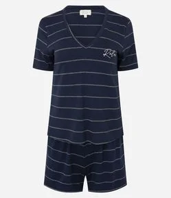 Pijama Curto em Viscolycra com Estampa de Listras