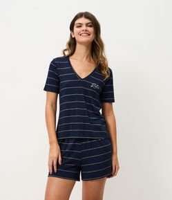 Pijama Curto em Viscolycra com Estampa de Listras