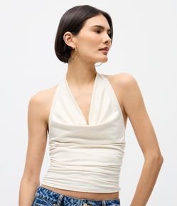 Blusa Frente Única em Suede com Decote Degagê