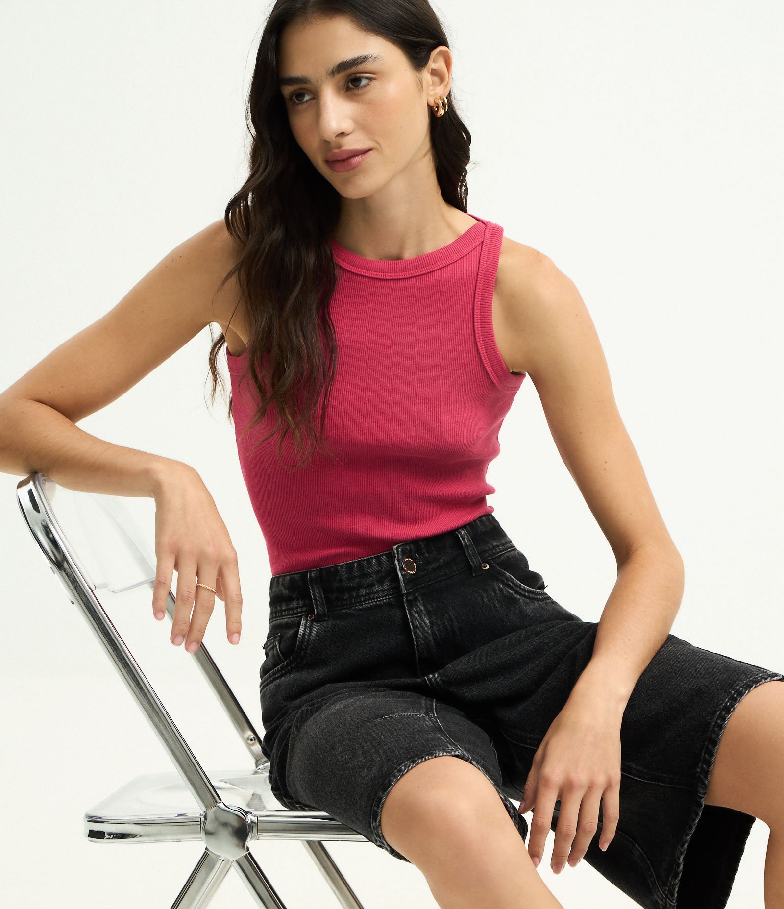 Blusa Regata Canelada em Ribana de Algodão Vermelho 4