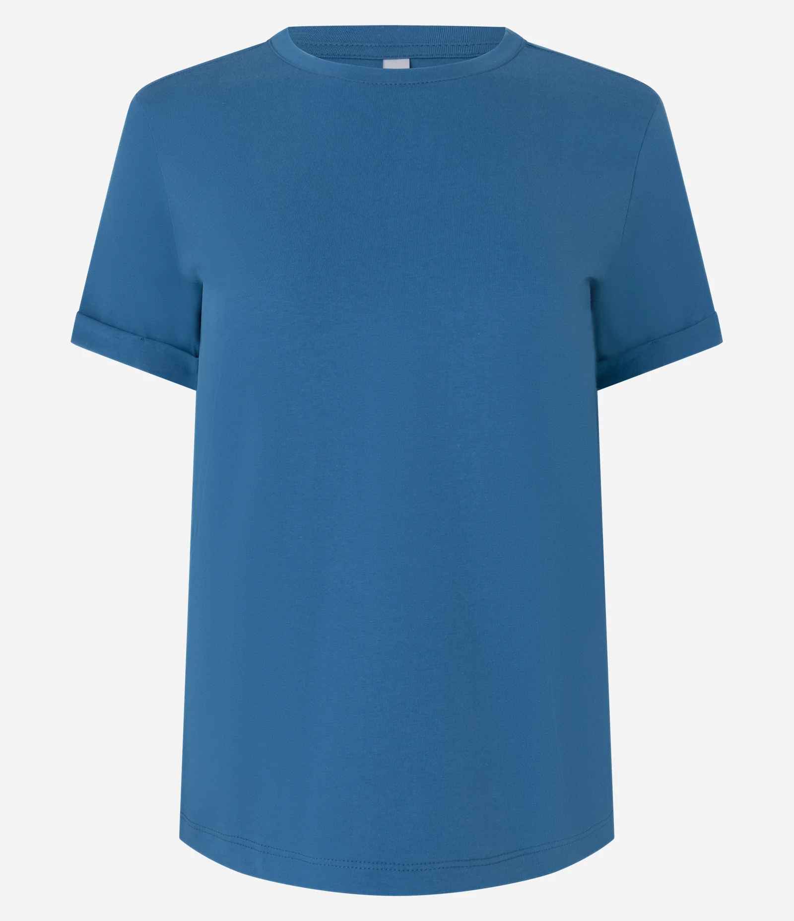 Camiseta Regular em Algodão com Manga Dobrada Azul 1