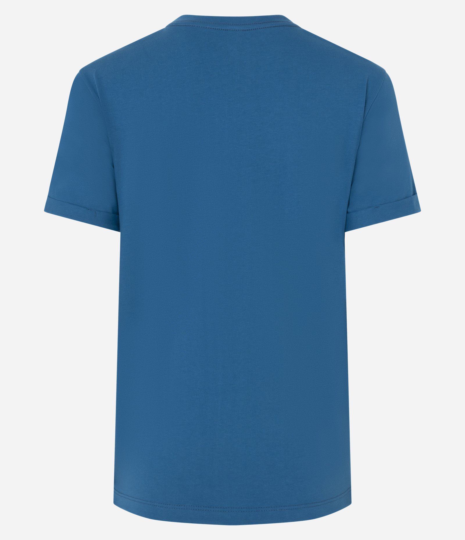 Camiseta Regular em Algodão com Manga Dobrada Azul 2