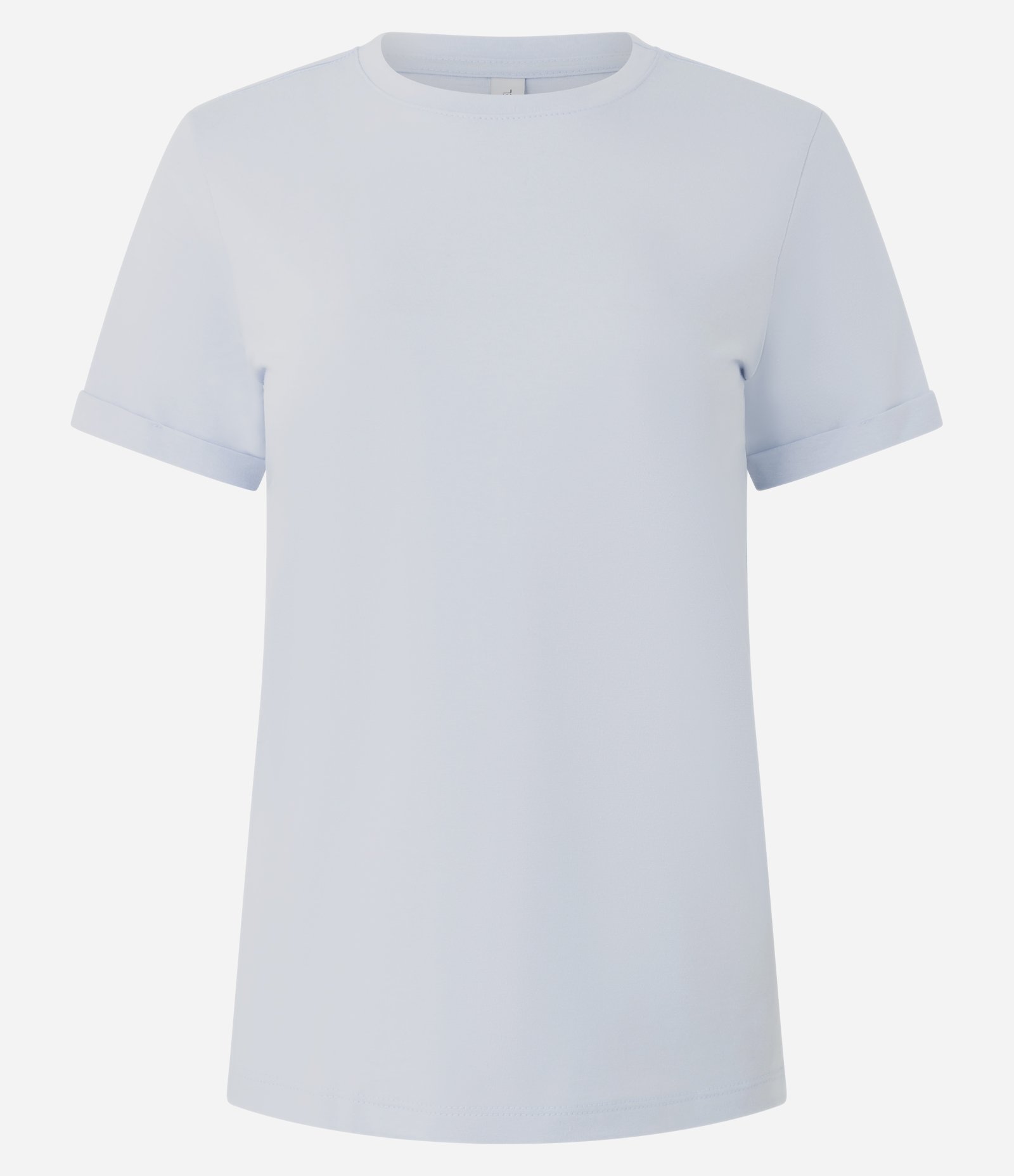 Camiseta Regular em Algodão com Manga Dobrada Azul Claro 5