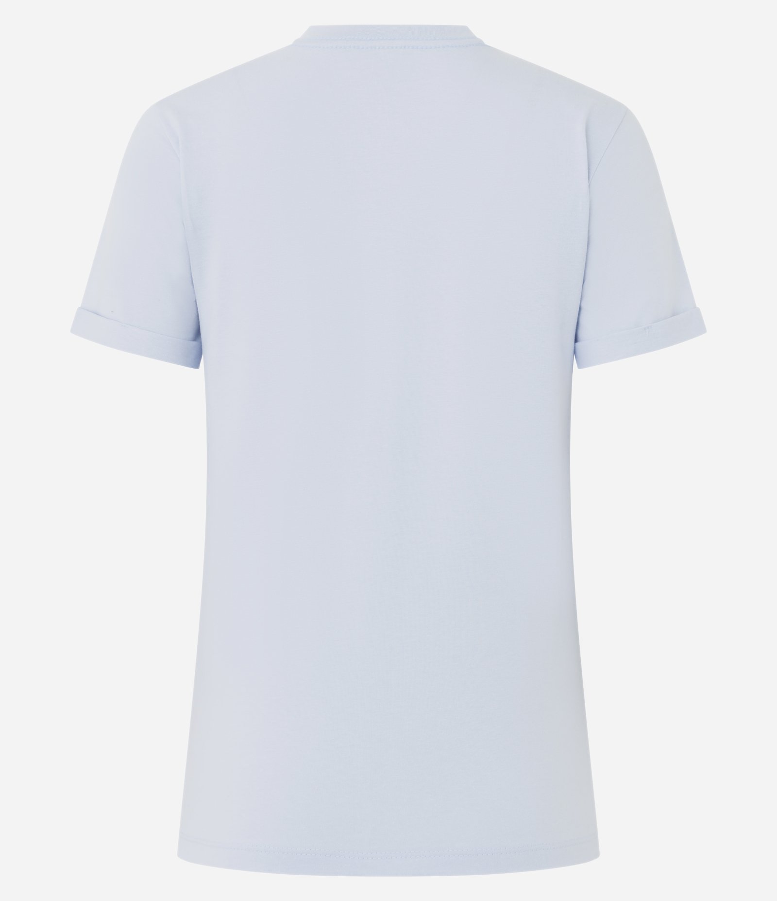 Camiseta Regular em Algodão com Manga Dobrada Azul Claro 6
