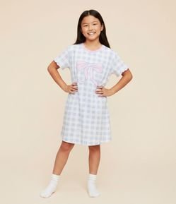 Camisola Infantil com Estampa Xadrez Vichy Corações e Laço – Tam 5 a 14 Anos