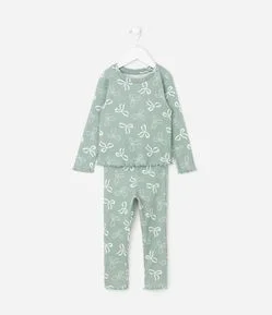 Pijama Infantil Blusa e Calça com Estampa de Laços – Tam 2 a 8 Anos