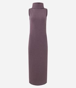 Vestido Long Midi em Anaruga com Gola Alta