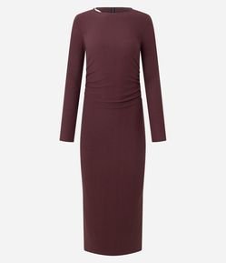 Vestido Midi Texturizado com Manga Longa