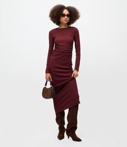 Vestido Midi Texturizado com Manga Longa