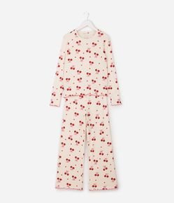 Pijama Infantil Ribana Estampa Cereja - Tam 5 a 16 Anos