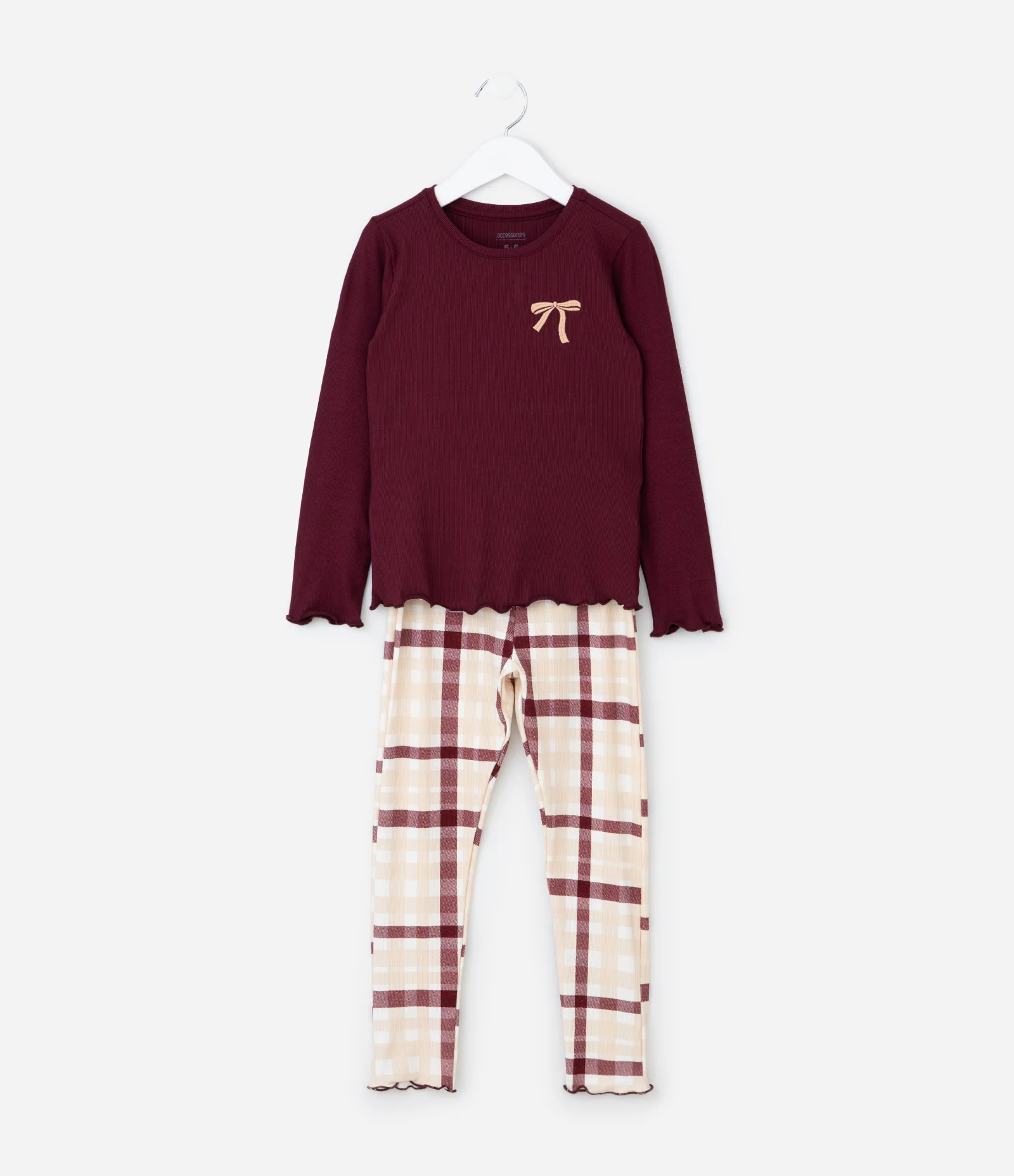 Pijama Infantil Blusa Manga Longa e Calça Xadrez – Tam 2 a 14 Anos Vinho/Bege 1