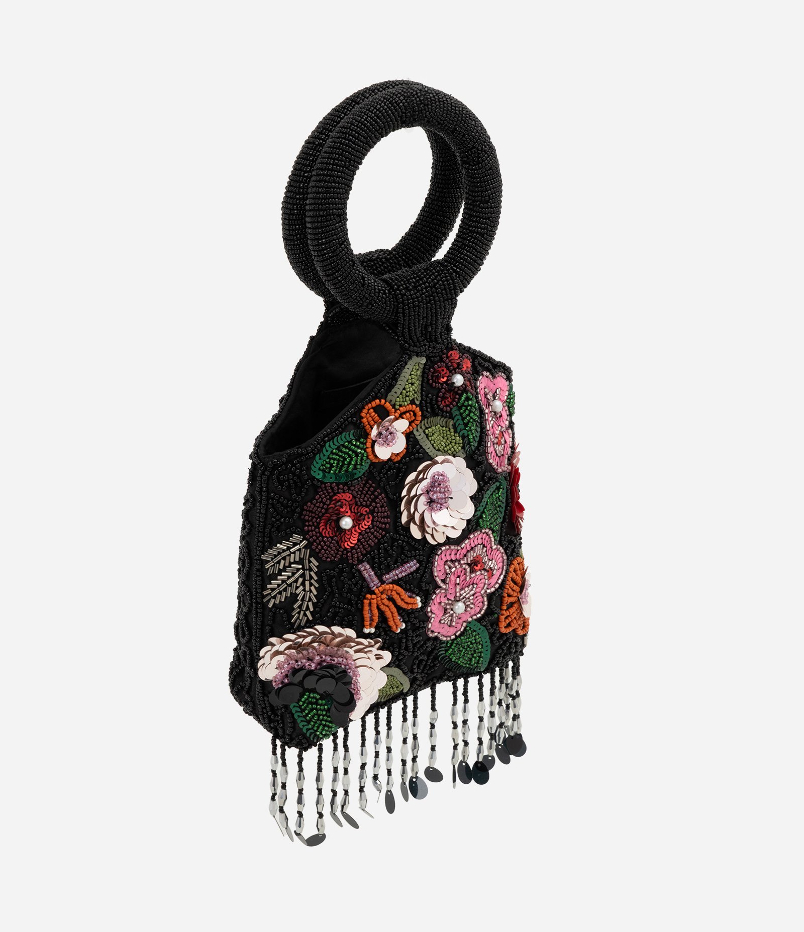 Bolsa Bordada Pequena com Franjas e Miçangas Preto 2