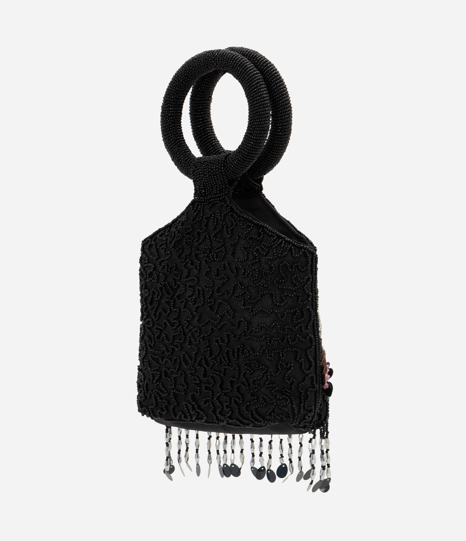 Bolsa Bordada Pequena com Franjas e Miçangas Preto 4
