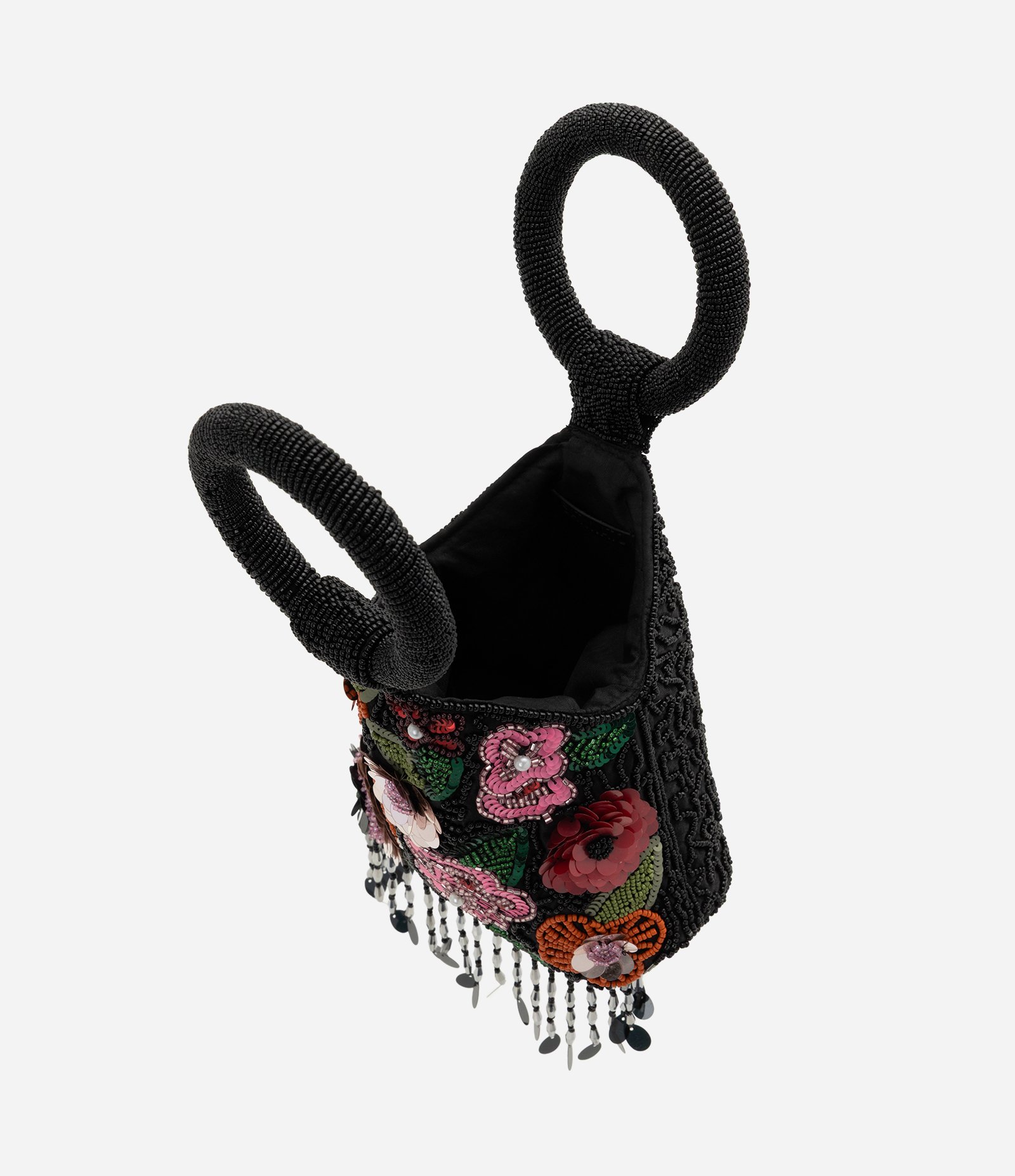 Bolsa Bordada Pequena com Franjas e Miçangas Preto 6