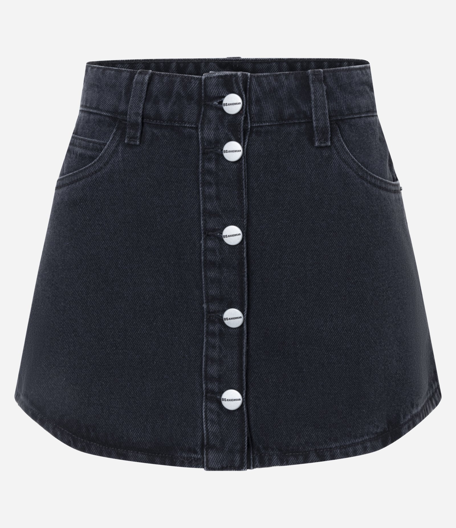 Minissaia em Jeans Cintura Média com Abotoamento Frontal Preto 5