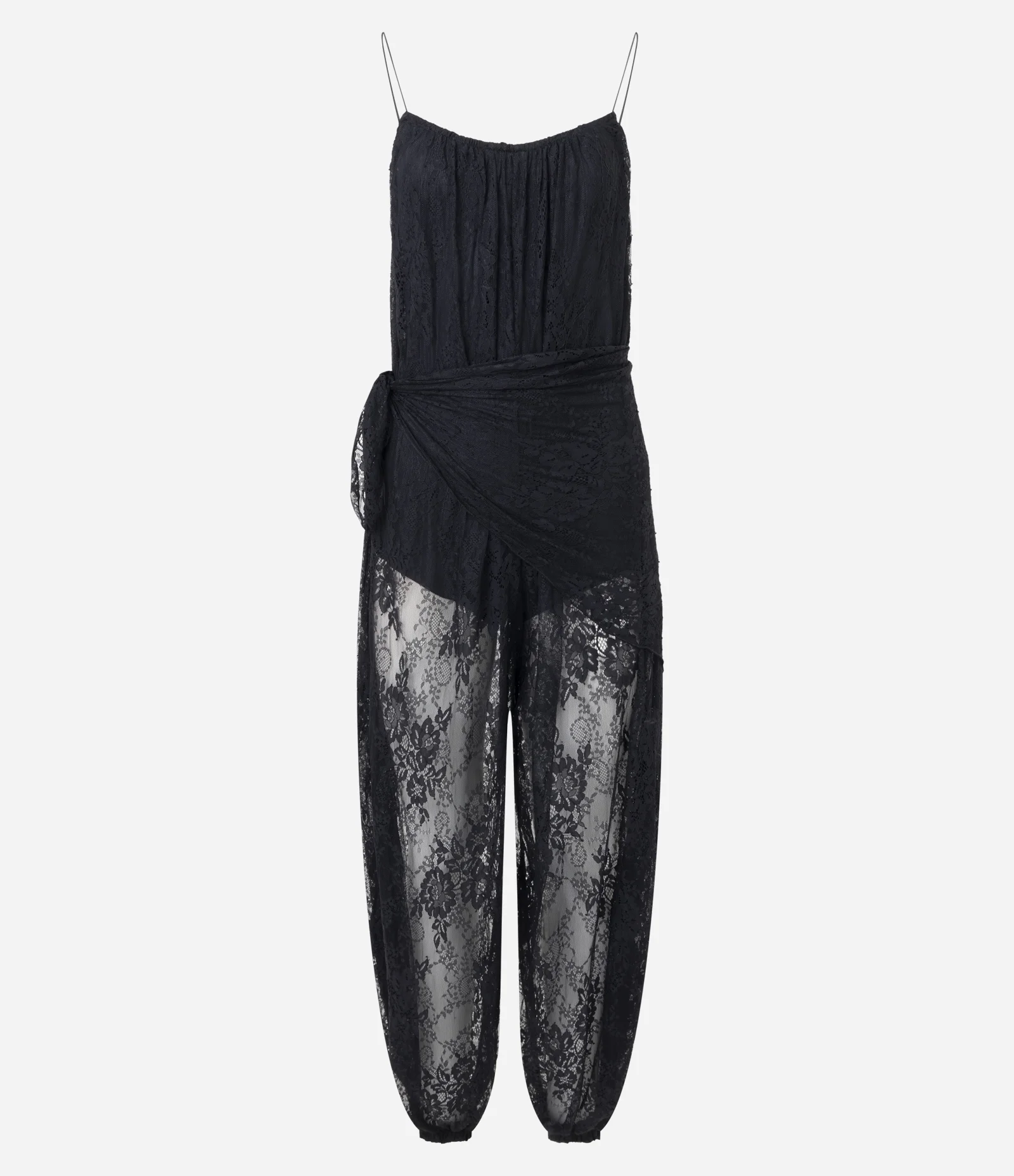 Macacão de Alcinha em Renda com Hot Pants e Lenço na Cintura Preto 1