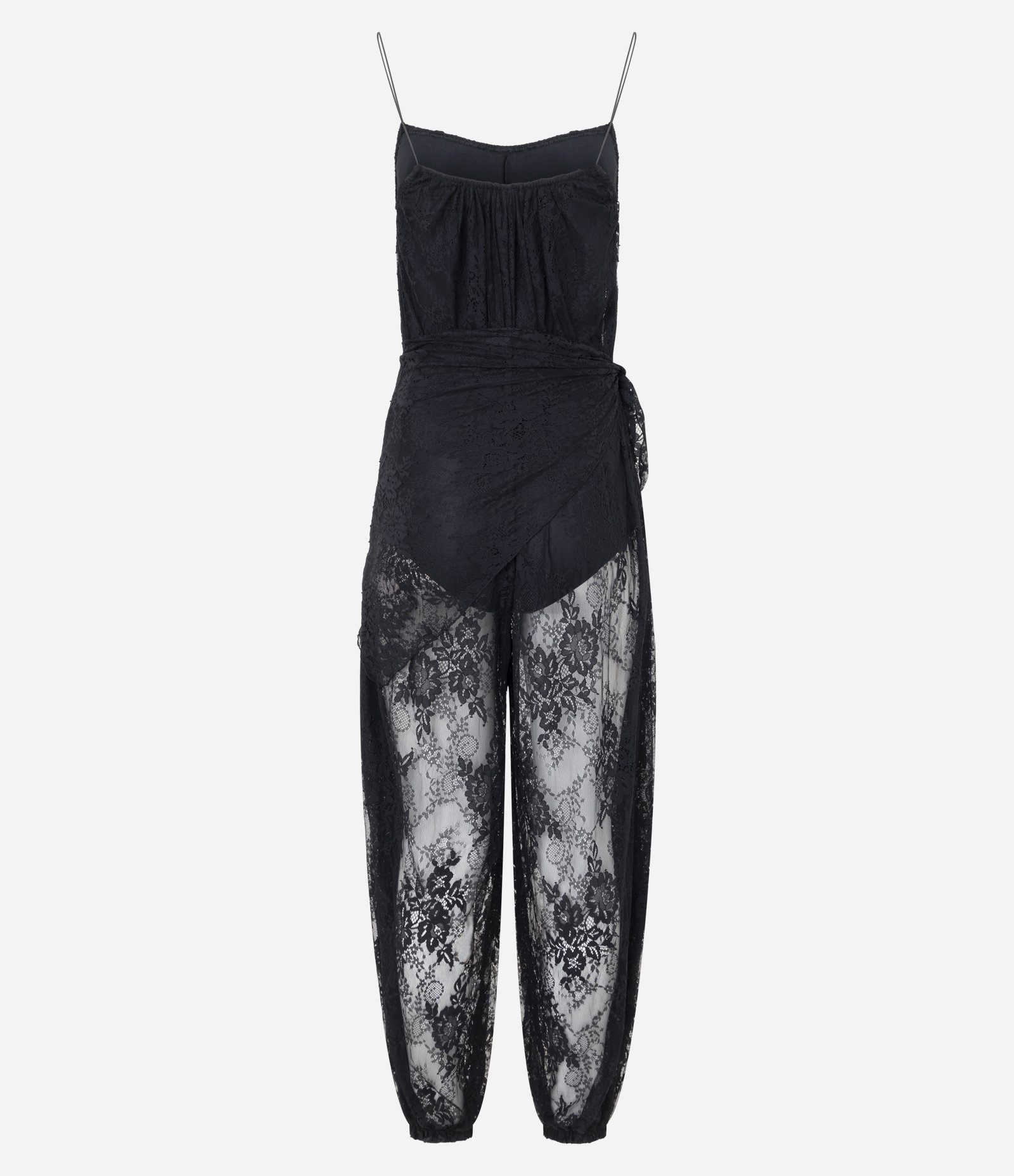 Macacão de Alcinha em Renda com Hot Pants e Lenço na Cintura Preto 3